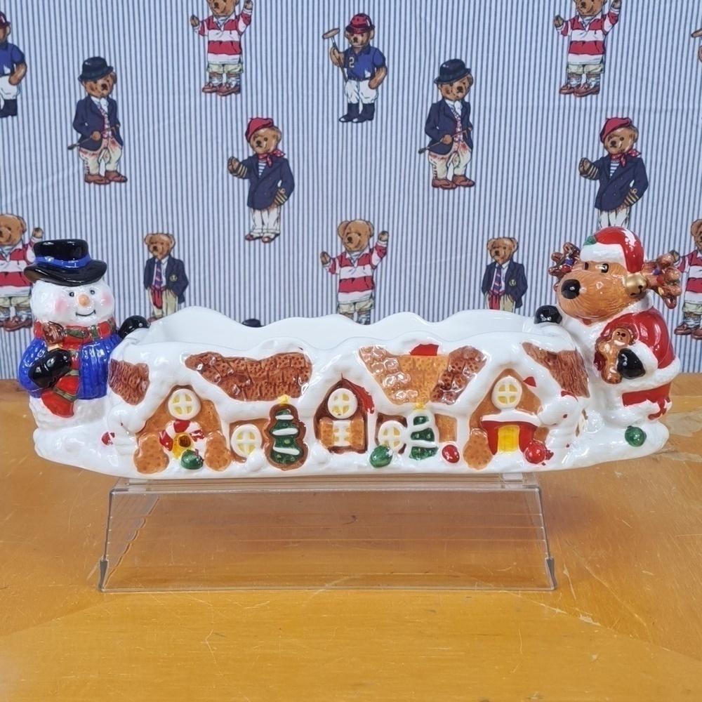 Mr. Moose Santa & Snowman gingerbread house Christmas holiday cracker tray